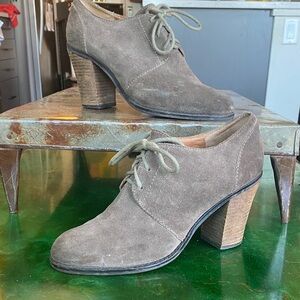 Lucky Brand Taupe Suede Lace-Up Block Heel Booties